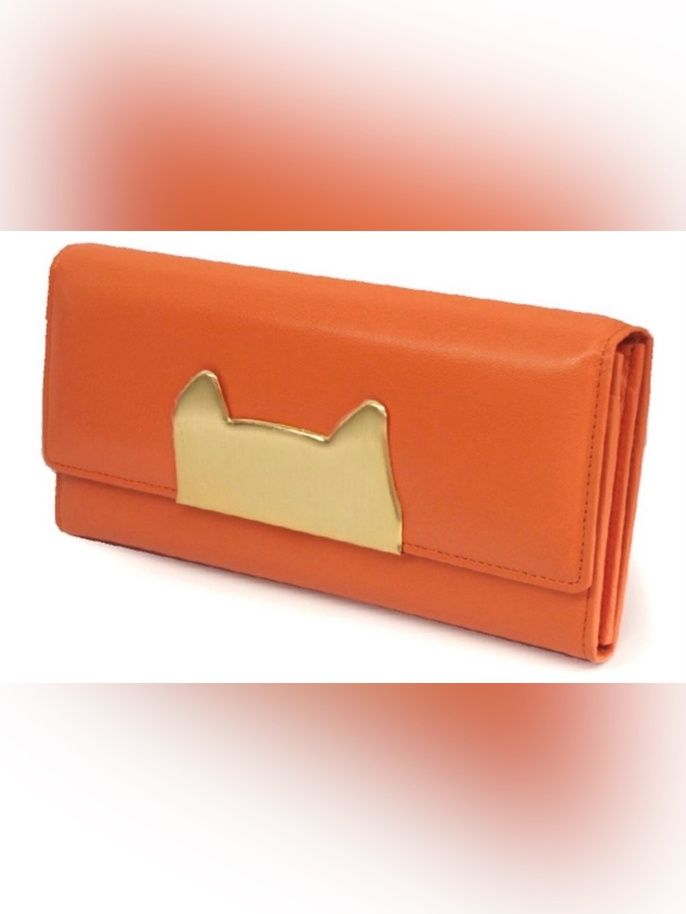 TSUMORI CHISATO “CARRY” ORANGE LEATHER CAT BIFOLD WALLET